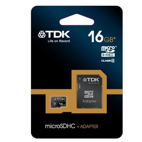TDK Micro SD 16 GB Klass 4 minneskort - SD-adapter medföljer