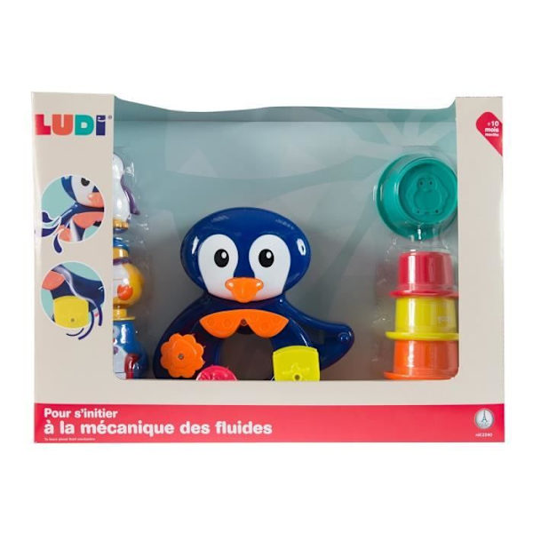 Penguin Bath Box - LUDI - Badleksak med sugkoppar och sensoriska tillbehör - Blandat - Från 12 månader Pingvin