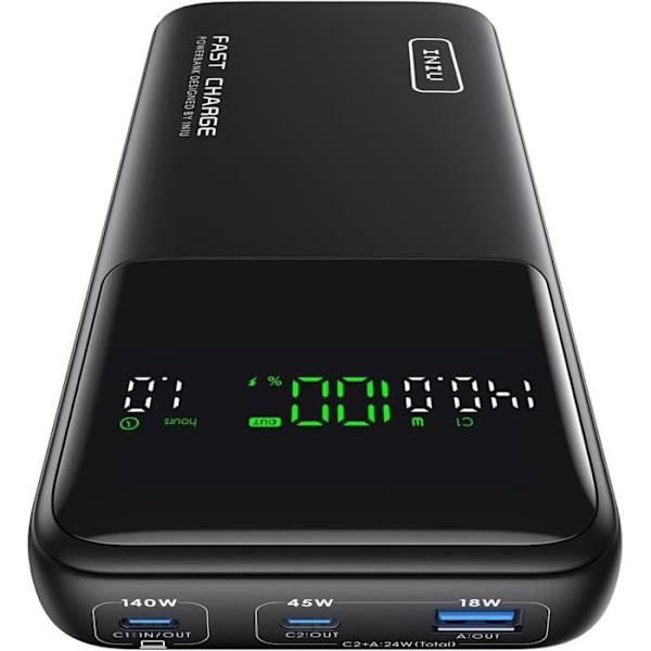 Externt Batteri - INIU - 27000mAh - 140W PD 3.1 - Snabbladdning - 3 Portar