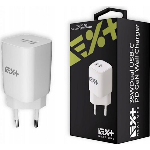 Laddare - nätdapater Next one - NEX-PO-C4-1 - Snabbladdare 35W GaN 2xUSB-C vit