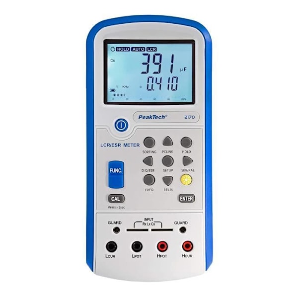 PeakTech 2170 - LCR-ESR-mätare, LCR och ESR-mätinstrument, med USB, programvara medföljer, automatisk LCR-detektion,