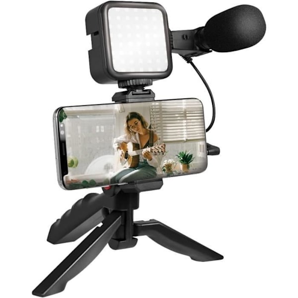 LogiLink Vlogger Kit 36 LED med Mikrofon och stativ för Smartphones från 4,7 till 7 Svart