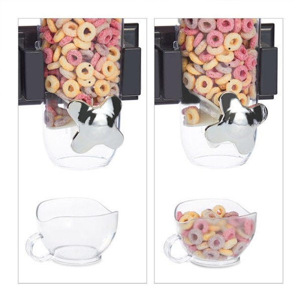 Relaxdays Dubbel flingdispenser, väggmontering, müsli, cornflakes, torkad frukt, godis, ris, plast, svart svart, transparent, silver