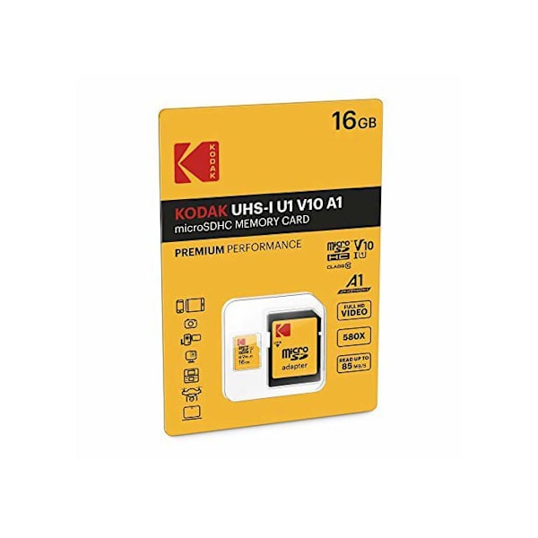 KODAK Class10 U1 microSDHC-minneskort - 16 GB - Gul - Upp till 85 MB/s