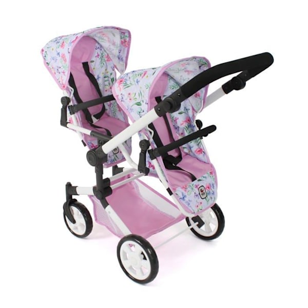 Bayer chic - 690-53 - 2000 - Linus Duo dockvagn, Tvillingvagn för barn i åldrarna 4 till 8 år, Blommor, Rosa
