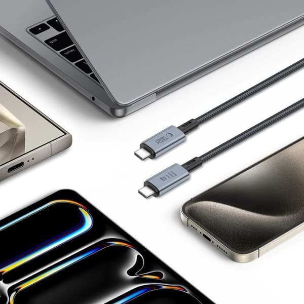 Snabbladdningskabel Tech-Protect Usb 4.0 till Usb-C 8K 40 Gbit/S Pd240W Grå