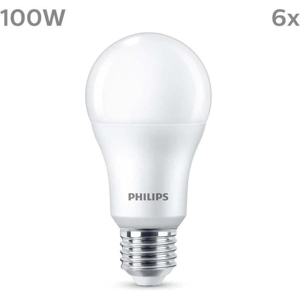 Pack med 6 LED-lampor - PHILIPS - E27 - 100W - Varm vit Vit varm