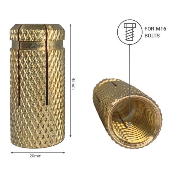 Marcopol - 1 - Förpackning med 4 M6 x 42 mm mässingspinnar, expansionsbulthylsa, expansionspinnar (4, M6 x 42 mm)