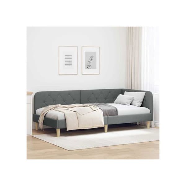 Sängram i tyg - vidaXL - Mörkgrå - 90x190 cm - L-formad design - Mångsidig sängsoffa Mörkgrå