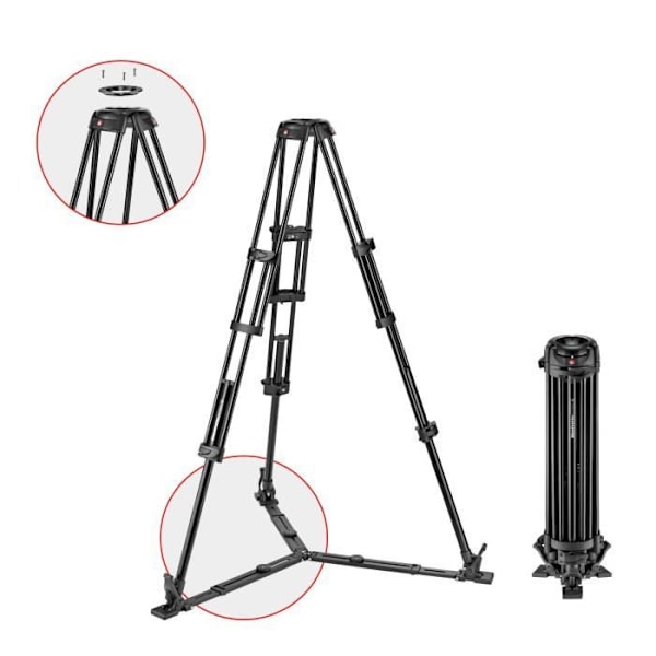 Manfrotto dubbelrörs videostativ i aluminium med markdistans - 100 mm till 75 mm skåladapter - ben