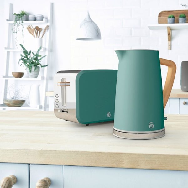 Set frukost Vattenkokare utan sladd 1,7 L brödrost 2 Nordic Vit SWAN STP2090GRENEU Grön 44355 Vit