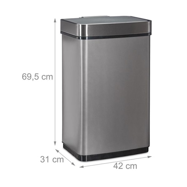 Relaxdays Soptunna med sensor 60l, för avfall, kök, rostfritt stål, rörelsesensor, batteri, grå silver, svart