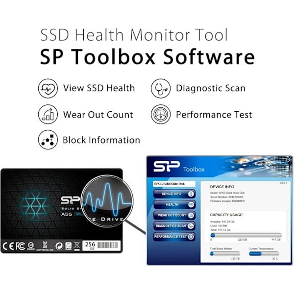 Intern SSD - Silicon Power - Ace A55 256Go - SATA III 2.5" 3D NAND