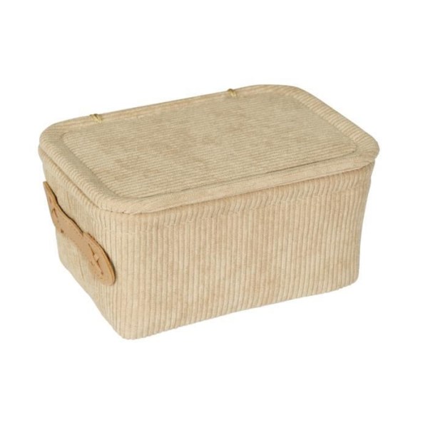 WENKO förvaringskorg med lock ALENA, förvaringslåda i sammet, behållare för badrum, kontor, 19 x 10 x 14 cm, beige Beige