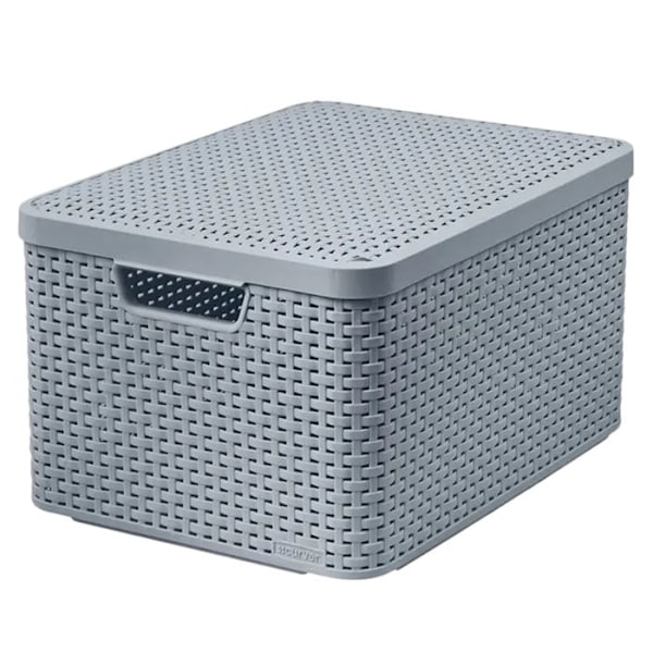 Curver Rattan Basket Style Förvaringslåda med lock, plast, ljusgrå, L: 44,5 x 33 x 24,8 cm ljusgrått