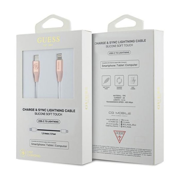 Gissa Ebossed Logotyp - USB-C till Lightning certifierad MFi 1,5m (rosa)