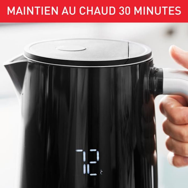 TEFAL Smart'n Light, Vattenkokare, Digital skärm, 1,7 L, 5 temperaturer, Anti-skållningsvägg, Rostfri inredning, 360° bas KO850810 Svart