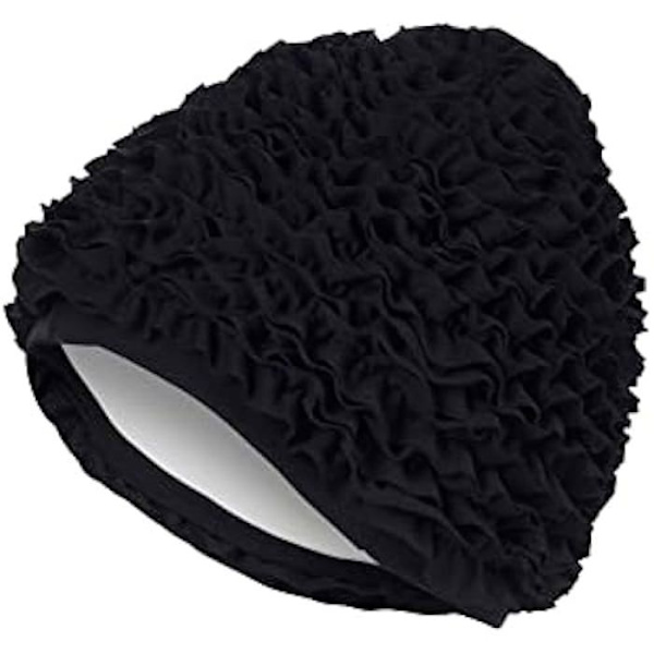 Badhatt - FASHY - Dam - Volanger - Klorint skydd - Retro stil svart - Svart