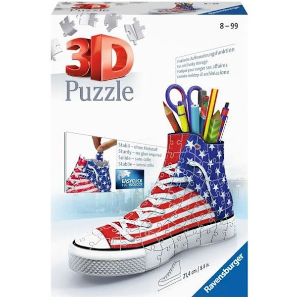 3D Sneaker Pussel - Amerikansk stil - Ravensburger - Blyertskruka 108 bitar - Från 8 år Amerikanska flaggan