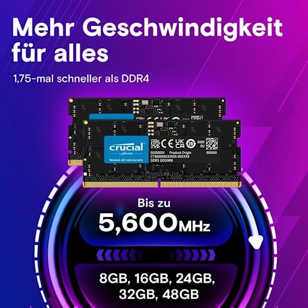 RAM-minne SODIMM - CRUCIAL - DDR5-5600 - 16GB - CL46 - Icke ECC