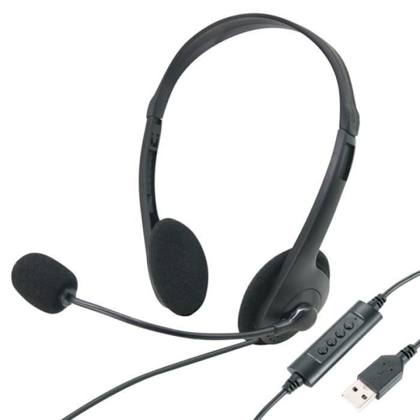 Hörlurar - WAYTEX - 69140 - Justerbar mikrofon - USB-anslutning - Justerbar volym Svart