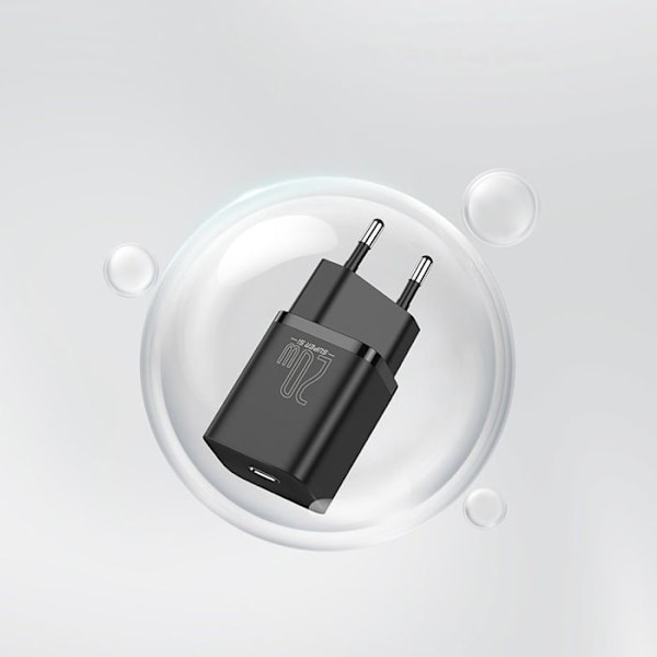 Baseus 20W Fast Wall Charger + Lightning USB-C-kabel för iPhone 13 12 Pro Max 11 Mini 8 Plus Svart Svart