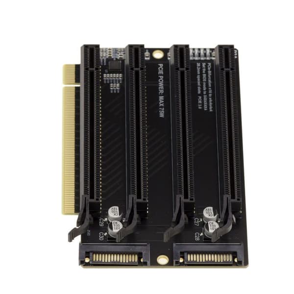 PCIe Riser Adapter - KALEA-INFORMATIQUE - Gen3 x16 till 4x x4 - 90° orientering - Ström 2x SATA 75W