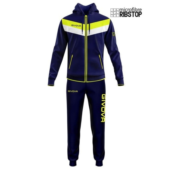 Givova Matador träningsoverall för barn - Blå - Multisport - Ribstop mikrofiber Marinblå/fluorescerande amarillo 8-10 år gammal