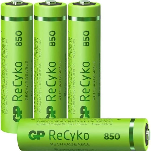GP Batterier ReCyko+ HR03 12085AAAHCE-C4 NiMH 850 mAh 1,2 V Uppladdningsbart batteri LR3 (AAA) 4 st.