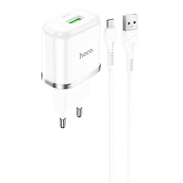 Laddare Adapter - HOCO - Special (N3) - USB-A 18W - 3A - Micro-USB-kabel 1m - Vit