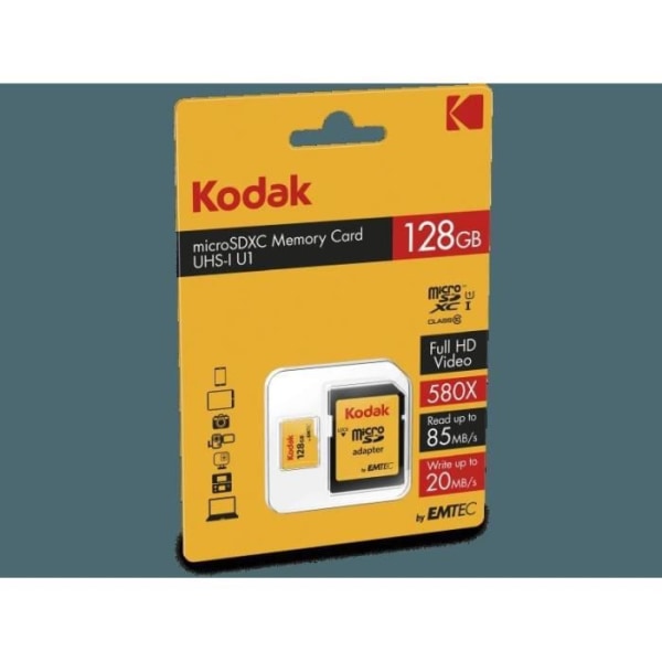 KODAK Class10 U1 microSDHC-minneskort - 128 GB - Med adapter