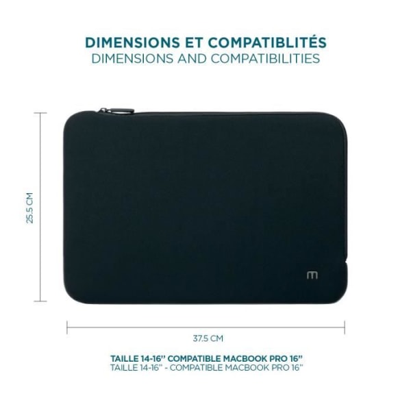 Neoprenfodral för 14"-16" Laptop - MOBILIS - Skin Sleeve - Svart och grå Svart