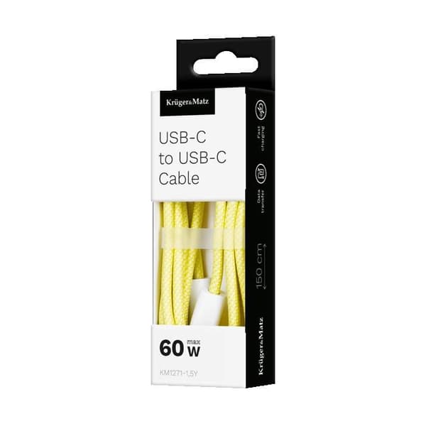 USB Type-C-kabel 60 W 1,5 m Gul Kruger&Matz Basic