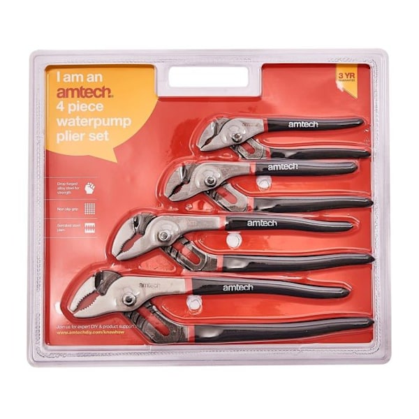 Etui - skruvkap - gräshoppa Amtech - W5350 - 4 stycken - Gripklämma med glidskåra - Sats med tång för vattenpump