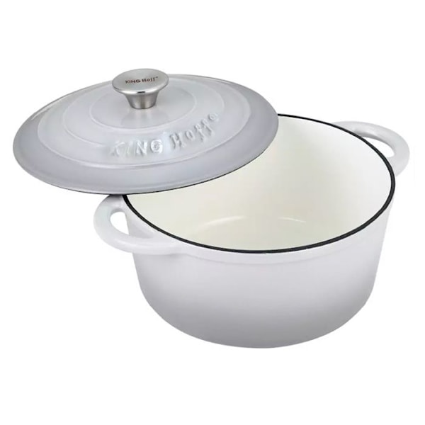 Grillgryta i gjutjärn - KINGHOFF - KH-1521 - 24 cm - Grå emalj - Kapacitet 4L Grå, beige