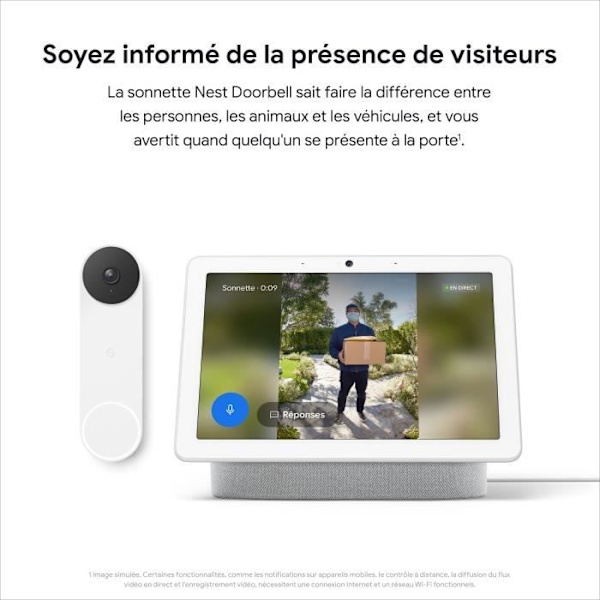 Trådlös dörrklocka - Google Nest - Dörrklocka GA01318-FR - Inbyggd kamera - 802.11b/g/n - Bluetooth LE - 2,4 Ghz Snö