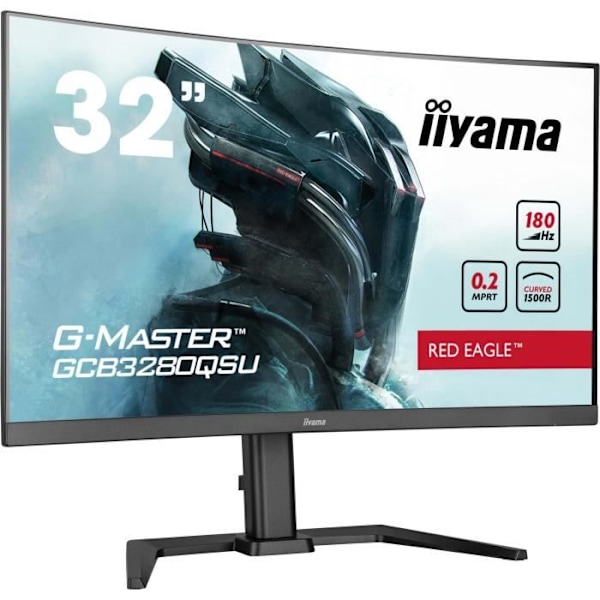 PC-skärm - IIYAMA - GCB3280QSU-B2 - 31,5" QHD - VA - 180Hz - 0,2ms - HDMI/DP/USB HUB - Justerbar fot - Böjd 1500R - Svart