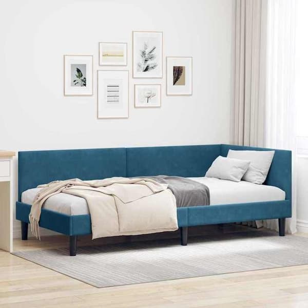 vidaXL Hörnsängram Blå 100 cm x 200 cm Sammet 42016235