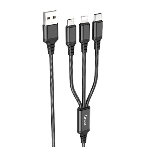 USB-A till Type-C, Lightning, Micro-USB, 2A, 1m - Hoco Super (X76) - Svart