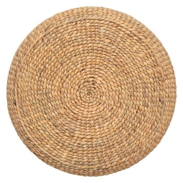 Puff "Wond" av flätad vattenhyacint Linne Beige