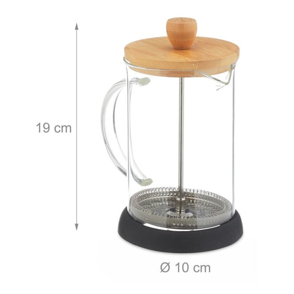 Relaxdays Kaffekanna, manuell kaffemaskin, sil, 800 ml, glassteekanna med bambulock, transparent / natur transparent, ljusbrun, silverfärgad