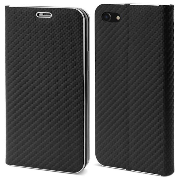 Coque för Rabat - Moozy - iPhone SE 2020, 7, 8 - Kolfiber Svart - Metallskydd - Kortfack Kolsvart