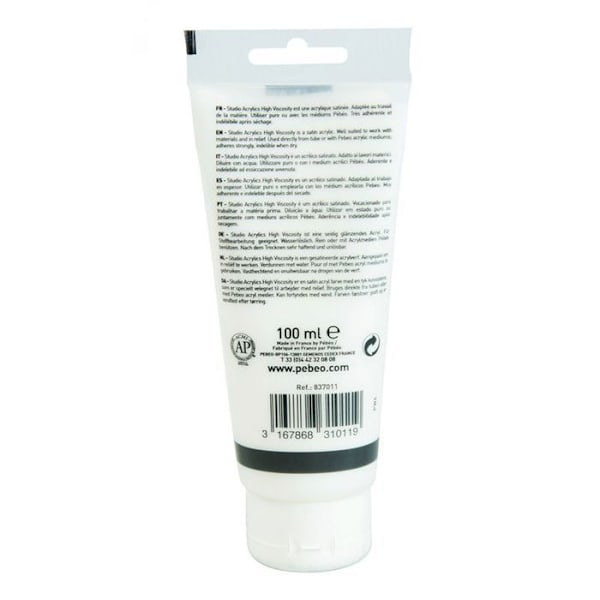 Akrylfärg - Pébéo - Studio - Titanvit - 100 ml - Satin Vit