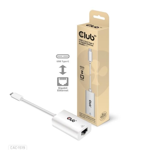 CLUB3D CAC-1519 USB-C RJ-45 nätverkskabel vit - 0,19 m