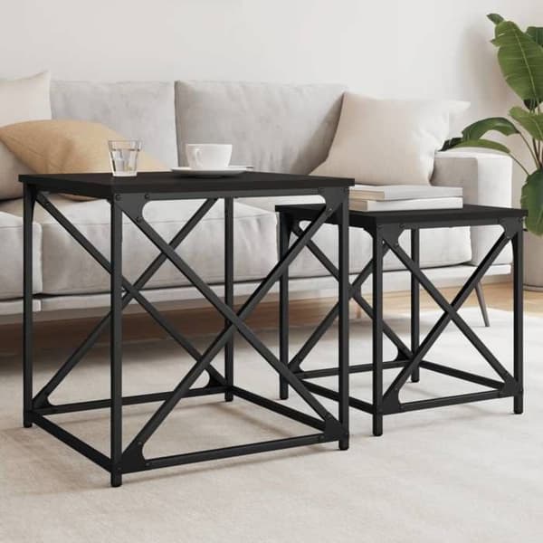 vidaXL Häckande soffbord 2 st Black Engineered Wood 838943