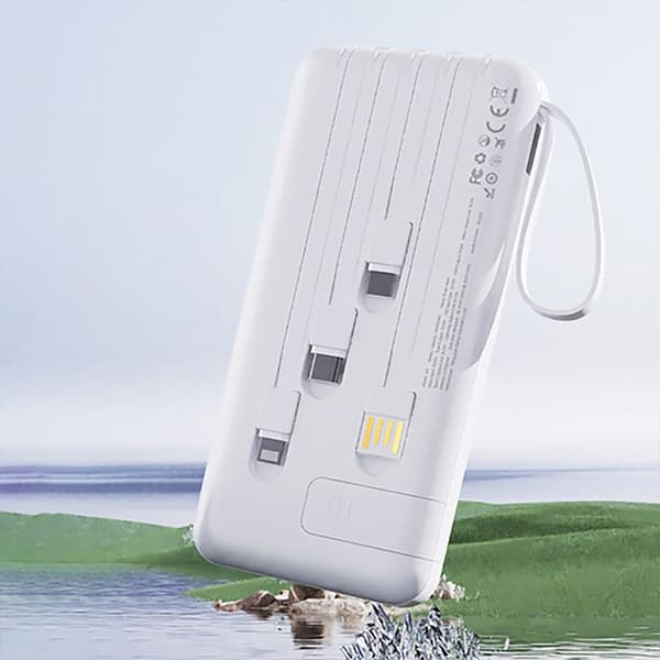 Extern batteri K11 Pro 20 000 mAh med integrerade kablar - Vit