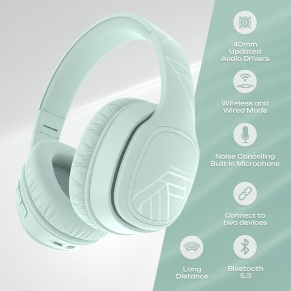 Bluetooth-hörlurar - PowerLocus - P7 - 60 timmar - Fällbar - Inbyggd mikrofon mynta