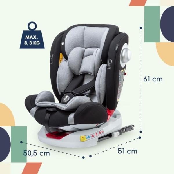 Babybilbarnstol - Babify Isofix 360° - från 0-12 år - ISOFIX bältessystem - 5 poäng - R44-04 - Grå Grå och svart