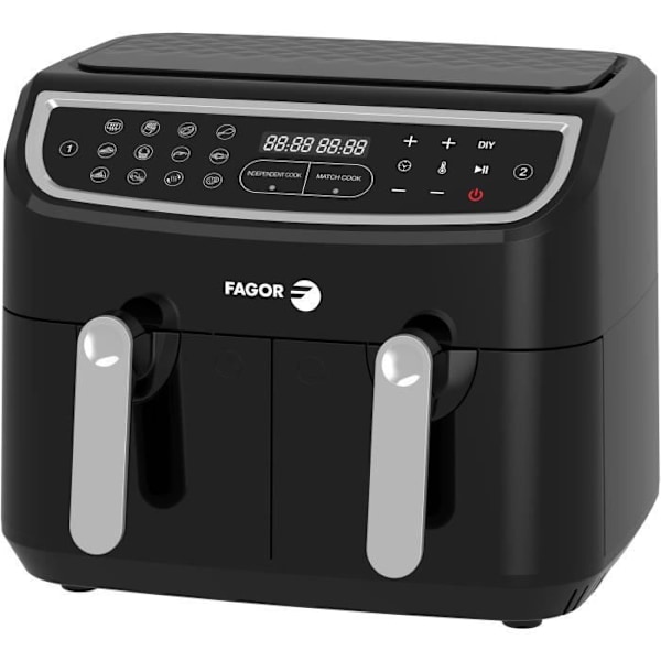 FAGOR FG906 - Elektrisk luftfritös dubbeltank 4,5L - 1600W - 12 program - Timer 60min - 50 till 200°C - Smart Finish