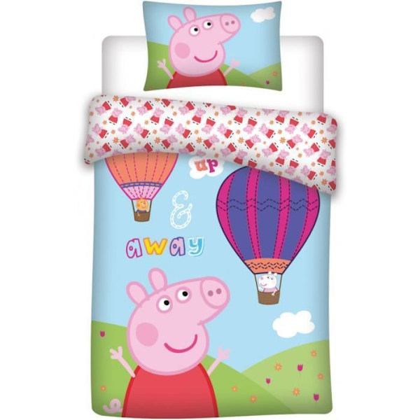 Sängkläder - Peppa Pig - Barnlakan 100x135 cm - Överdrag 40x60 cm - 100% bomull - Rosa/Blå Rosa